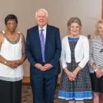 Frances J. Giles ’65, Dorothy “Dolly” S. Cardwell ’58, and William Cardwell, along with other recipients of the 2019 humanitarian awards